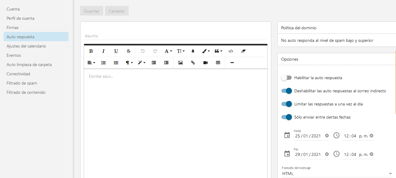 ¿Cómo crear una autorespuesta de correo electrónico eficaz? ajustes net4email configurar autorespuestas